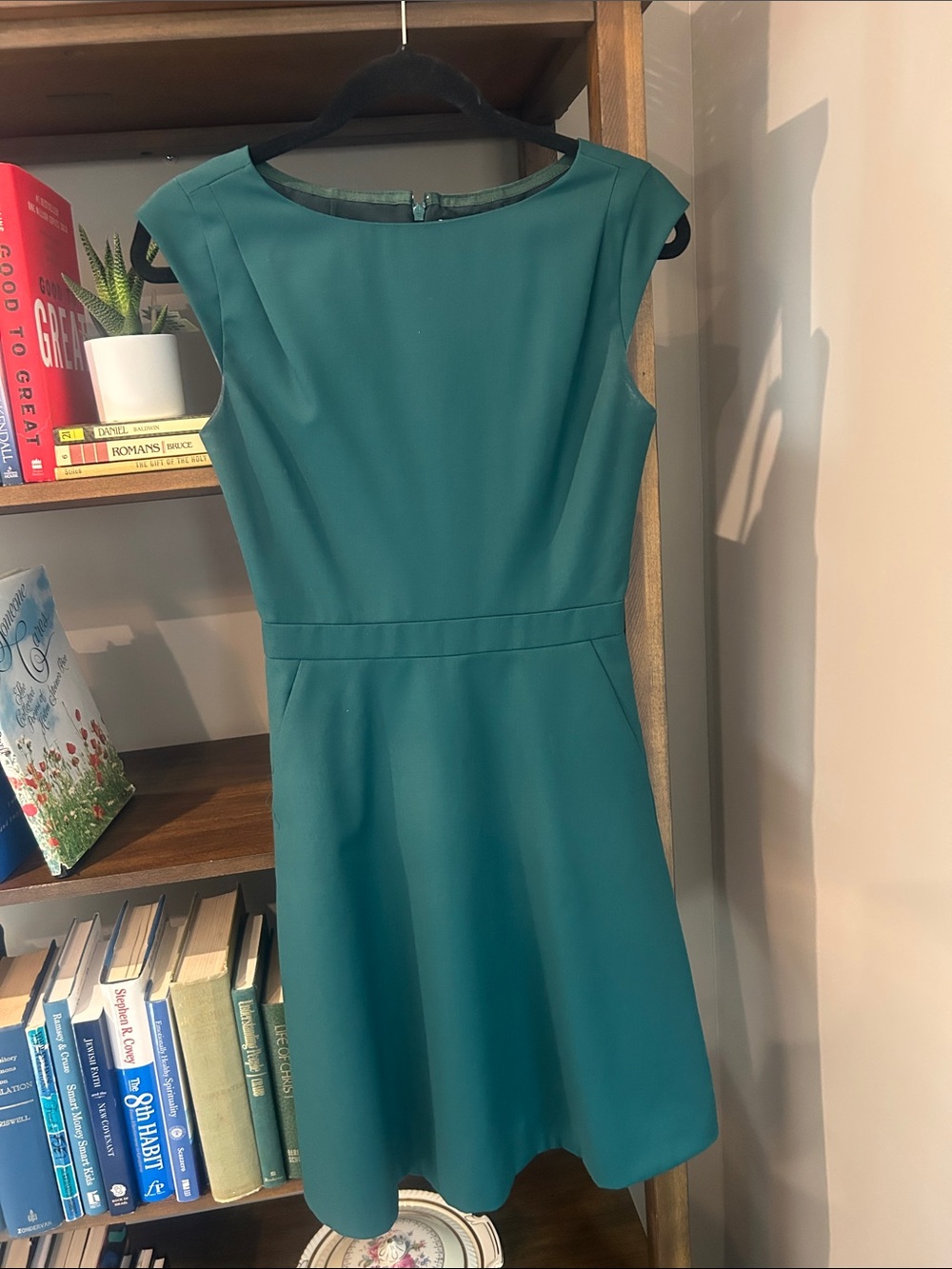 J. Crew Teal Cap-Sleeve Fit-and-Flare Midi Dress